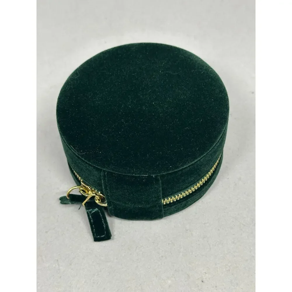 Sezane Assessories Zipped Round Jewelry Box Green Velvet Travel Bag Case - Picture 2 of 9